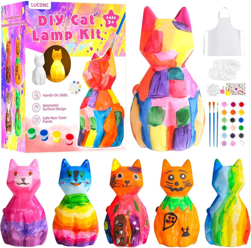 lucdnc Paint Your Own Cat Lamp Kit DIY Night Light Painting Kits for Kids Arts & Crafts Supplies Birthday Easter Christmas Cat Themed Gifts Toys for Girls Boys Teens Ages 3-12+ - Image 1